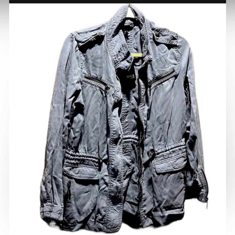 NWT MAX Jeans Trade Winds denim Long Jacket with metal zippers and pockets